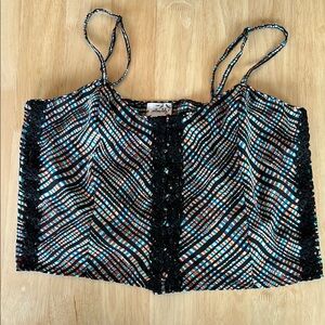 Free People Intimately Black MultiColor Button Front Lace Cropped Cami